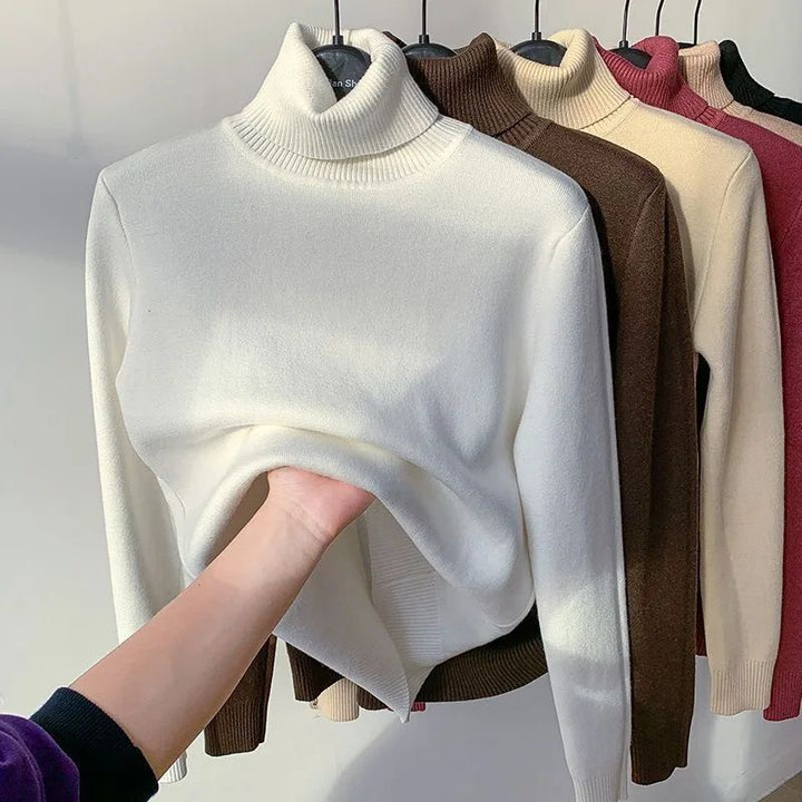 Women's plain turtleneck sweater with long sleeves