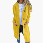 Women's longline hooded knit cardigan with button front
