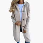 Women's longline hooded knit cardigan with button front