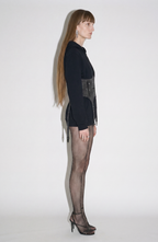 Black hooded zip hoodie with a crystal-studded corset panel