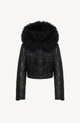 Black cropped jacket with textured collar, long sleeves and front embellishment