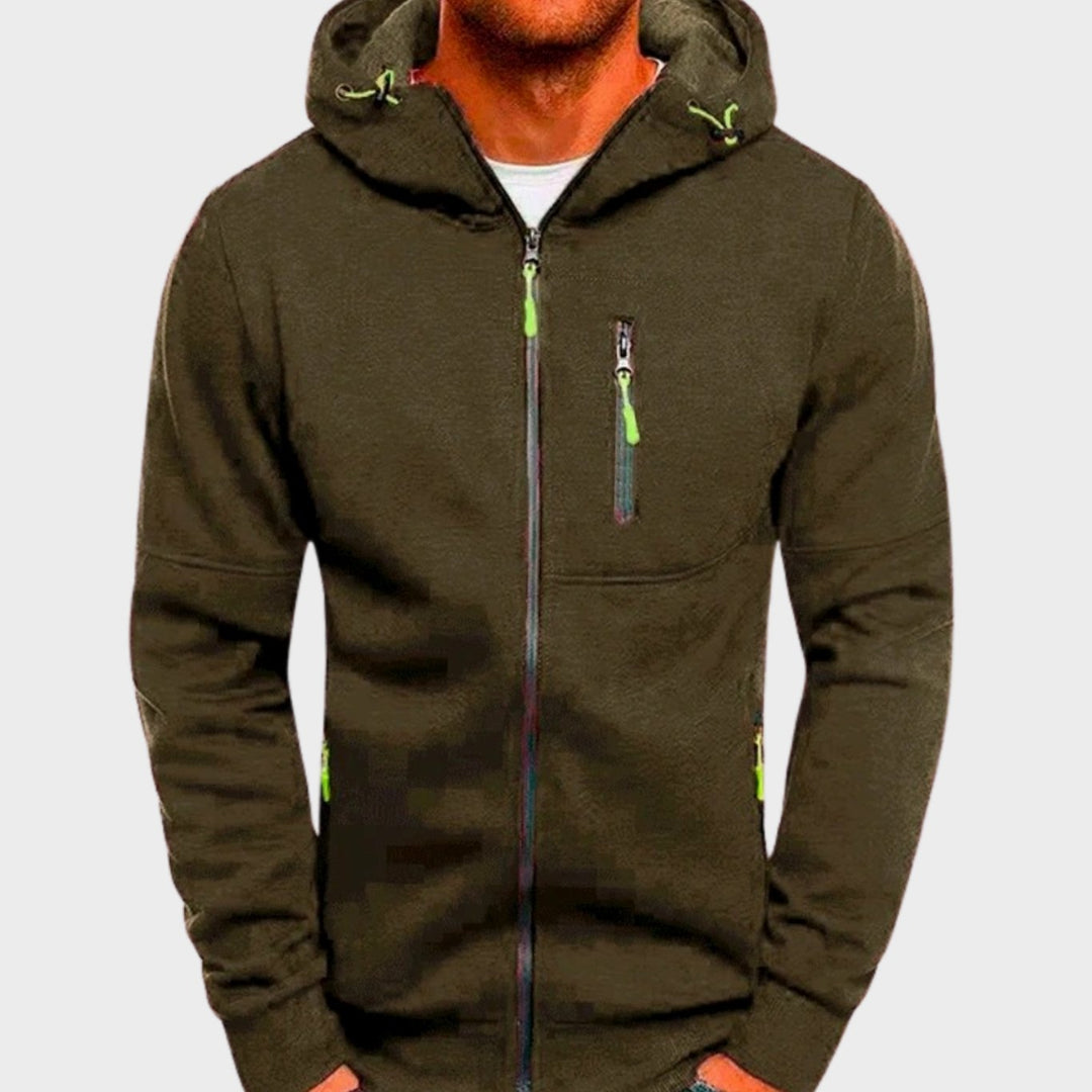 Men's hooded full zip hoodie with zipped chest and side pockets