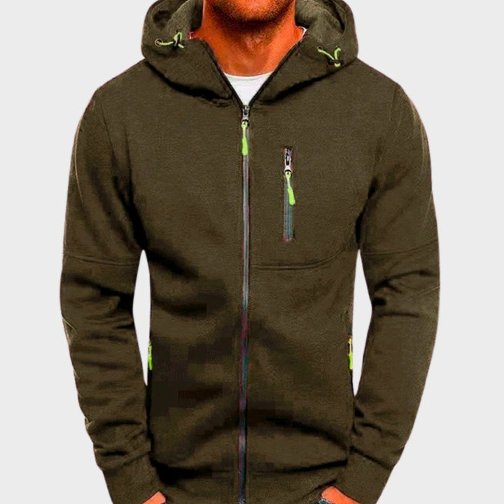 Men's hooded full zip hoodie with zipped chest and side pockets
