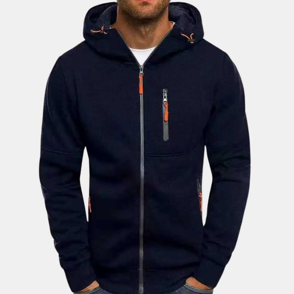 Men's hooded full zip hoodie with zipped chest and side pockets