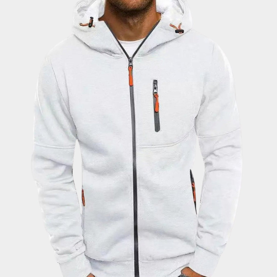 Men's hooded full zip hoodie with zipped chest and side pockets