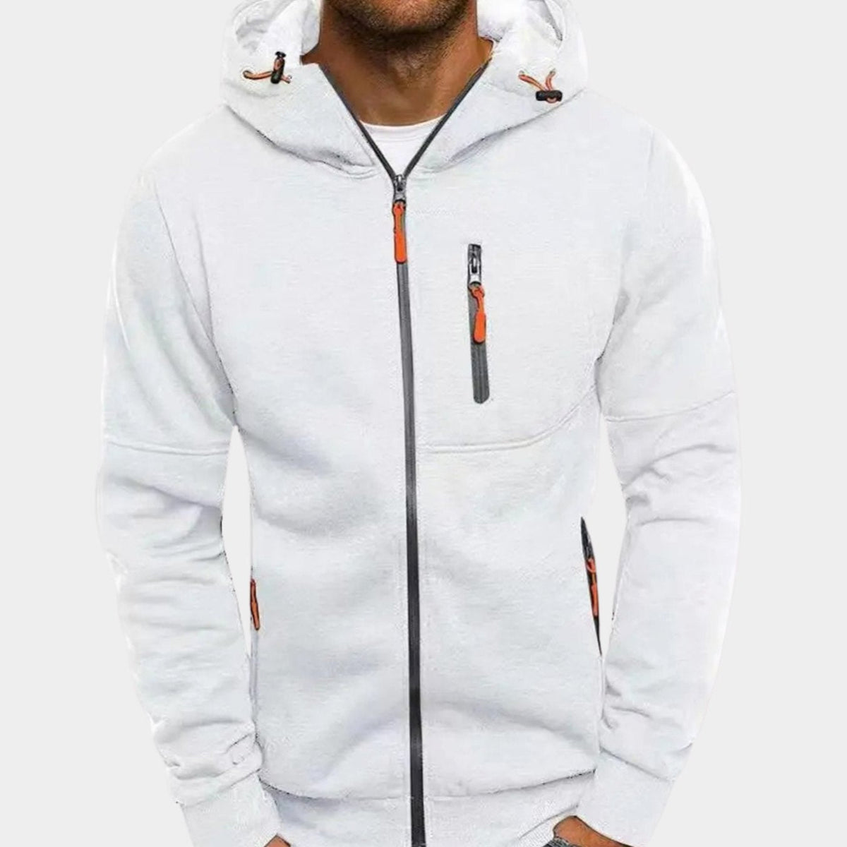 Men's hooded full zip hoodie with zipped chest and side pockets
