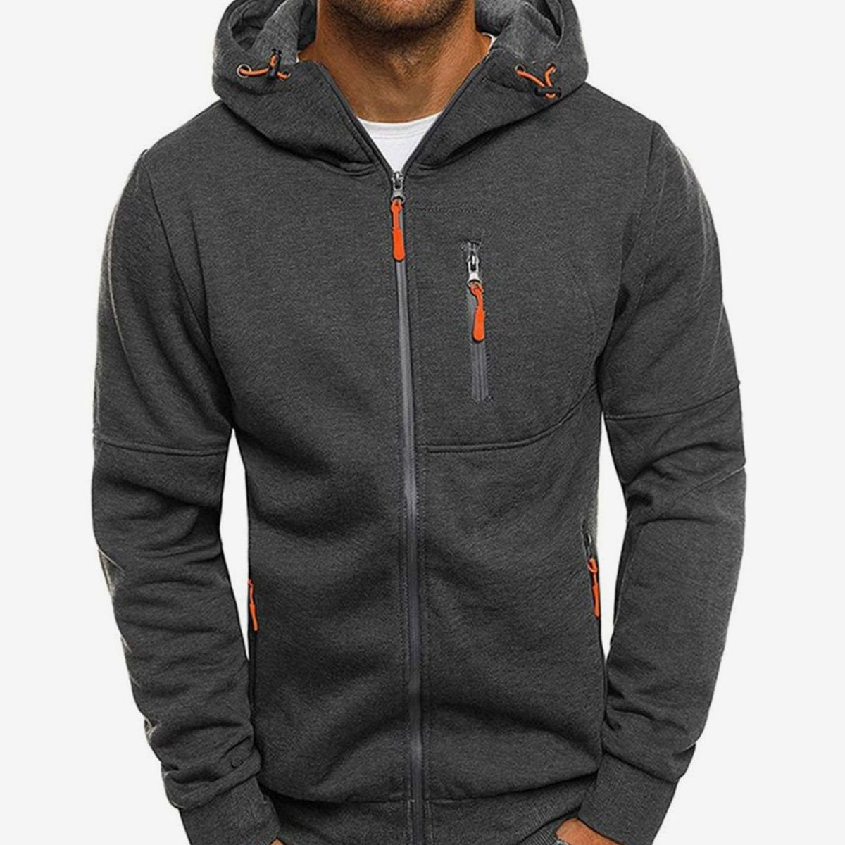 Men's hooded full zip hoodie with zipped chest and side pockets