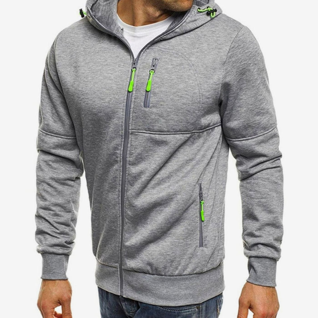 Men's hooded full zip hoodie with zipped chest and side pockets