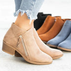 Women's ankle boots with side zippers and low stacked block heels