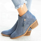 Women's ankle boots with side zippers and low stacked block heels