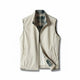 Men's sleeveless zip vest with stand collar, angled zipped pockets and checked lining