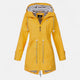 Women's long hooded raincoat with striped lining and zipped pockets