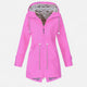 Women's long hooded raincoat with striped lining and zipped pockets