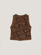 Women's brown floral lace sleeveless cropped top with front buttons