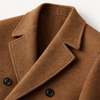 Men's double-breasted long coat with notched lapels
