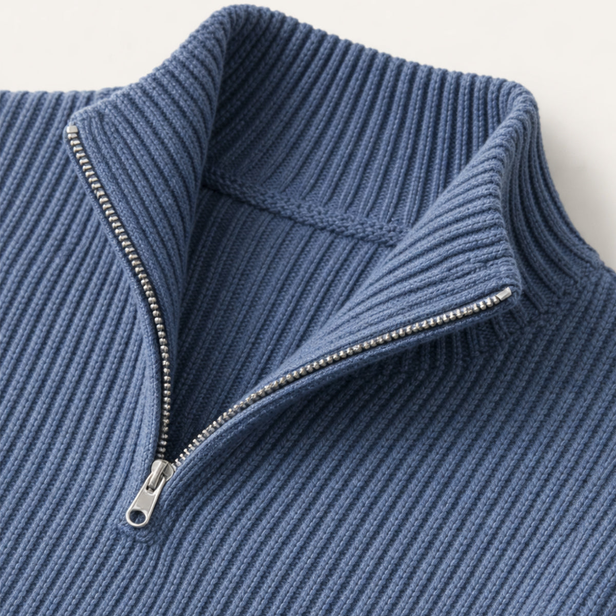 Men's ribbed half zip sweater with high neck and long sleeves
