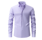 Men's long sleeve formal shirt with point collar, button front and curved hem