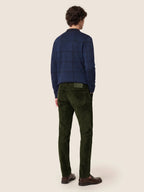 Men's blue checked jacquard cardigan with collar and button front