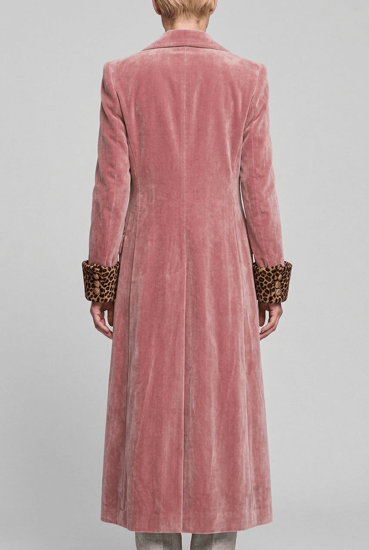 Women's Tailored Velvet Maxi Coat with Leopard Print Lining