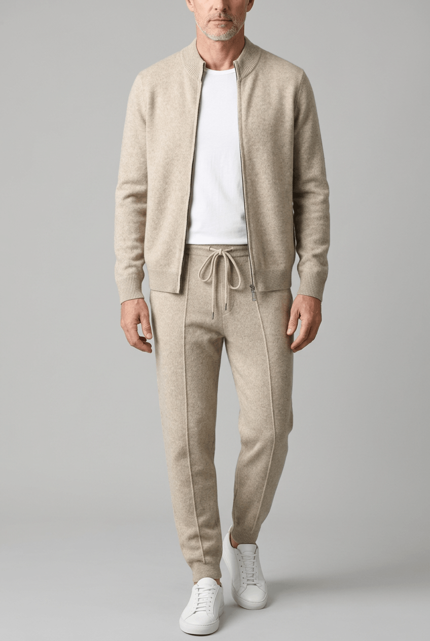 Men's knitted tracksuit set with zip jacket and joggers