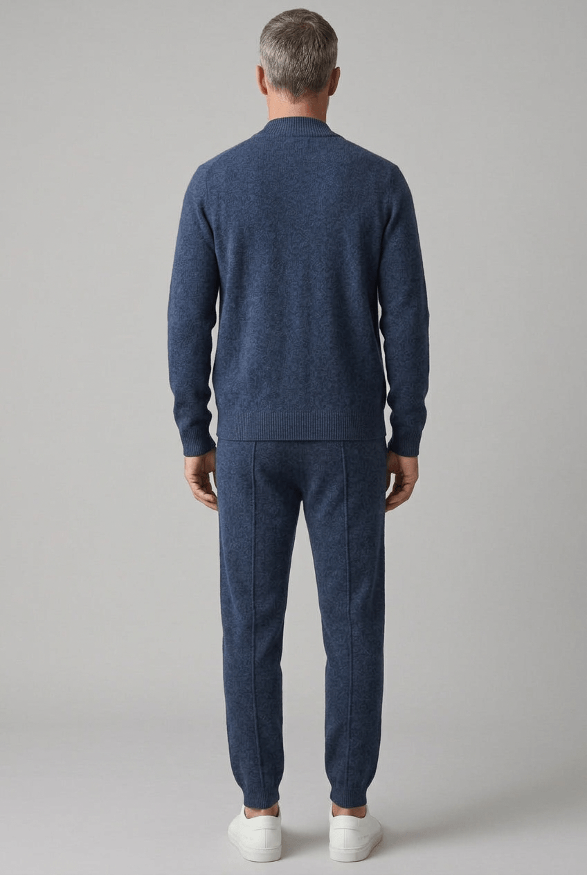 Men's knitted tracksuit set with zip jacket and joggers