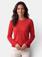 Women's long-sleeved textured crew neck jumper with ribbed trims