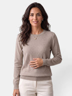 Women's long-sleeved textured crew neck jumper with ribbed trims
