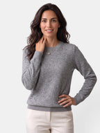 Women's long-sleeved textured crew neck jumper with ribbed trims