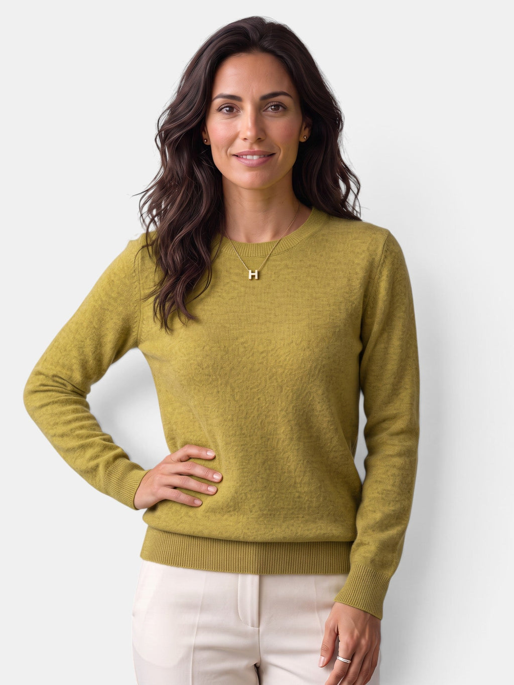 Women's long-sleeved textured crew neck jumper with ribbed trims