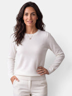 Women's long-sleeved textured crew neck jumper with ribbed trims