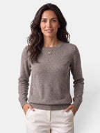 Women's long-sleeved textured crew neck jumper with ribbed trims