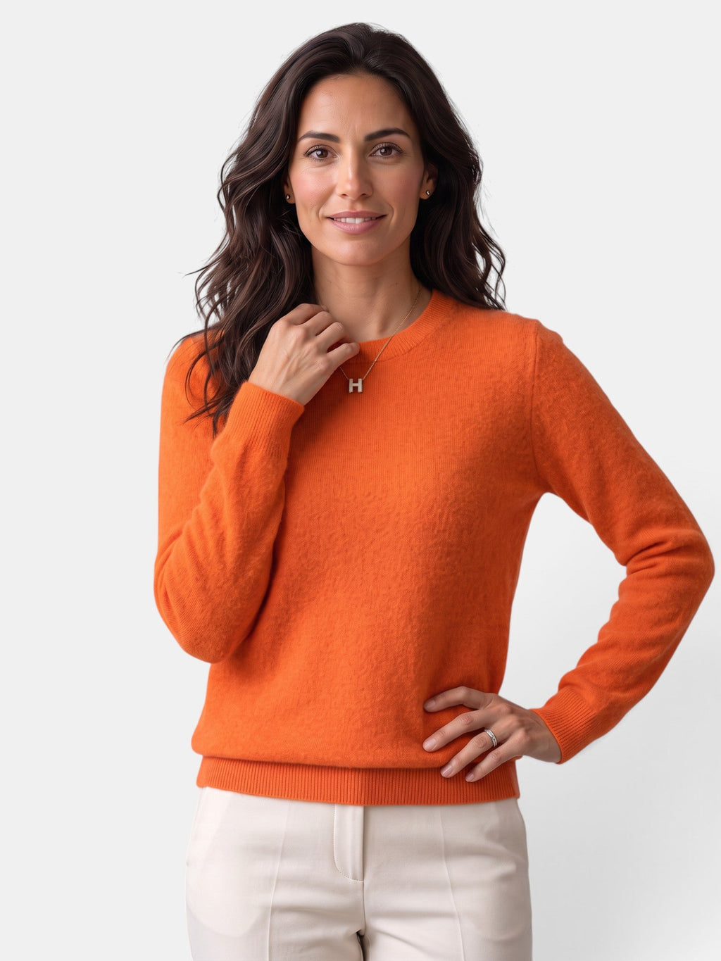 Women's long-sleeved textured crew neck jumper with ribbed trims