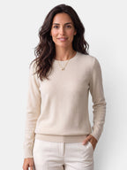 Women's long-sleeved textured crew neck jumper with ribbed trims