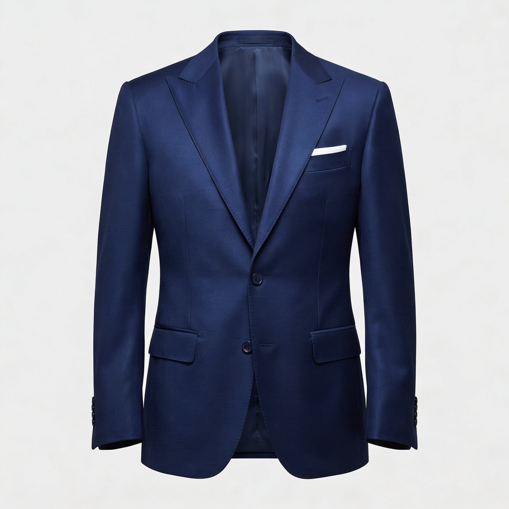 Men's three-piece suit with notch lapel jacket, buttoned waistcoat and matching trousers