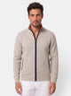 Men's textured knitted zip-up sweater with stand collar and front pockets