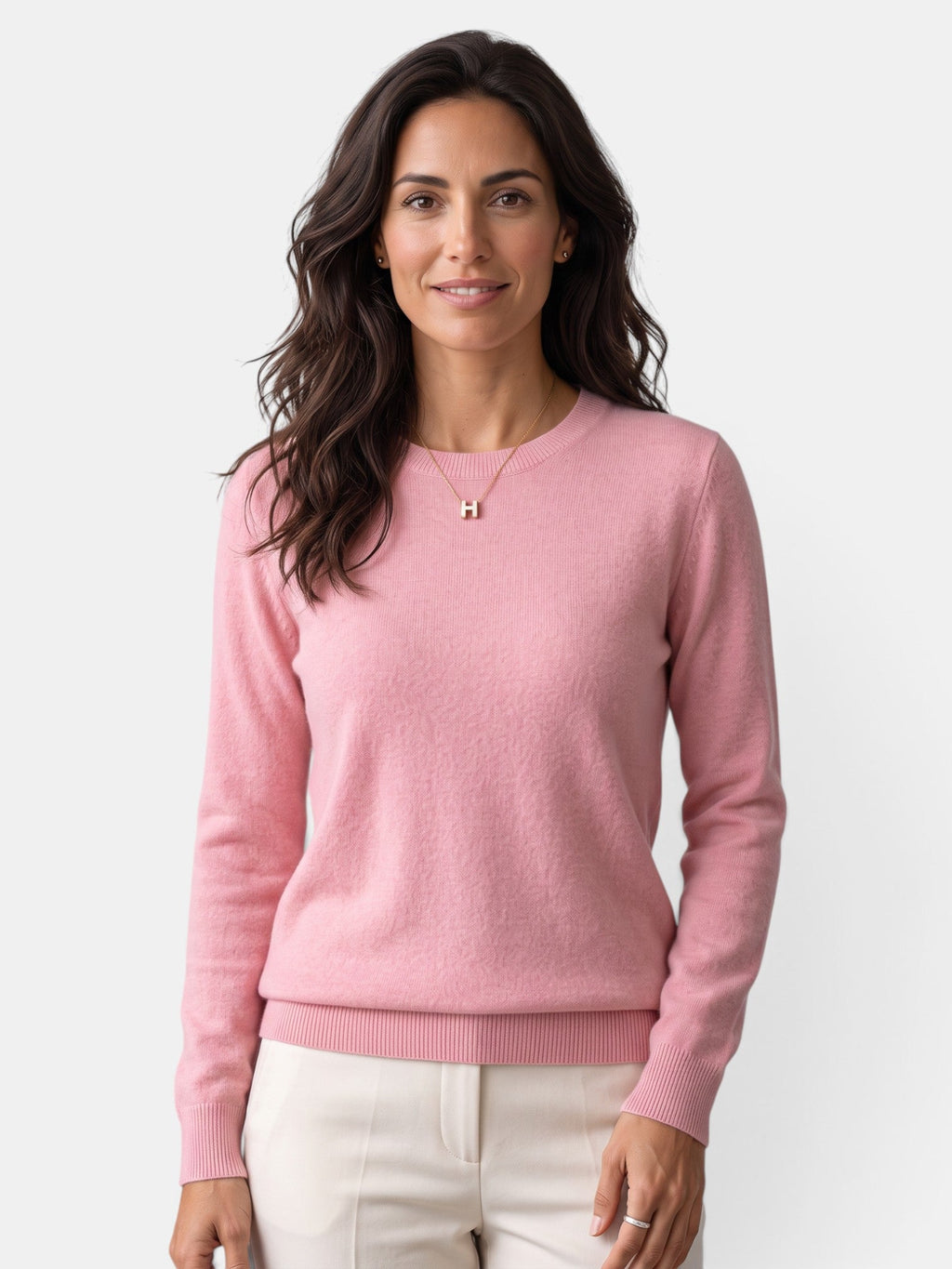 Women's long-sleeved textured crew neck jumper with ribbed trims