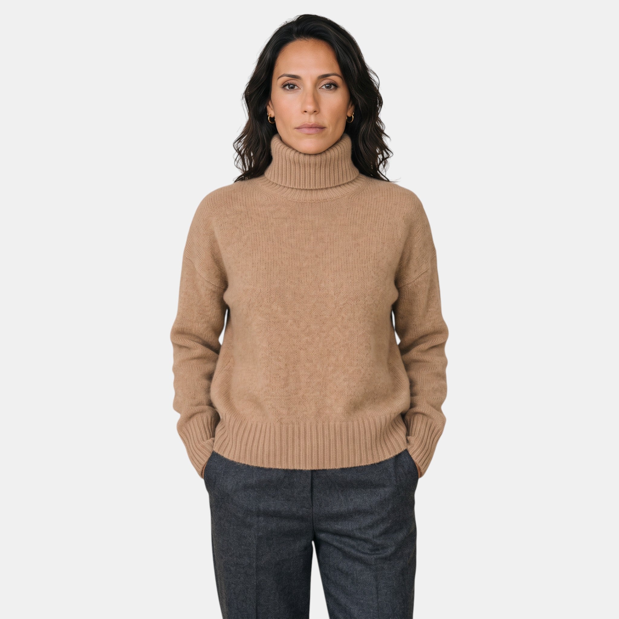Women's ribbed turtleneck sweater with long sleeves