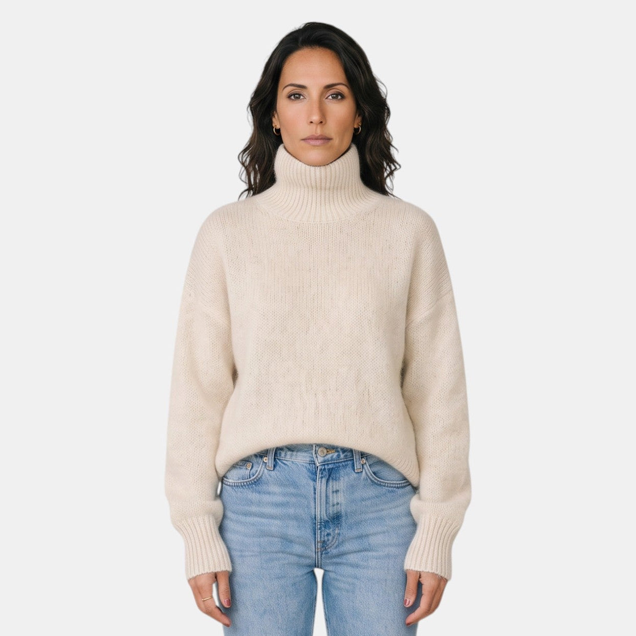 Women's ribbed turtleneck sweater with long sleeves