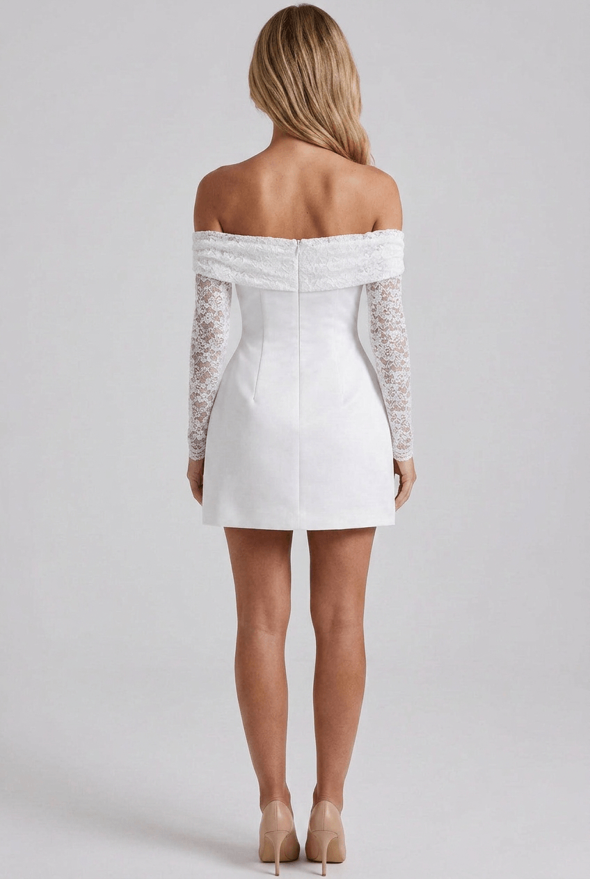 Women's Off Shoulder Lace Sleeve Mini Dress