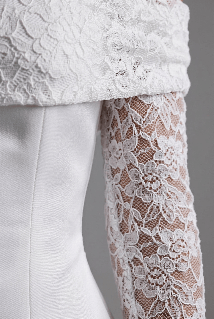 Women's Off Shoulder Lace Sleeve Mini Dress