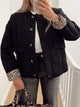 Women's quilted jacket with leopard-print cuffs and button front