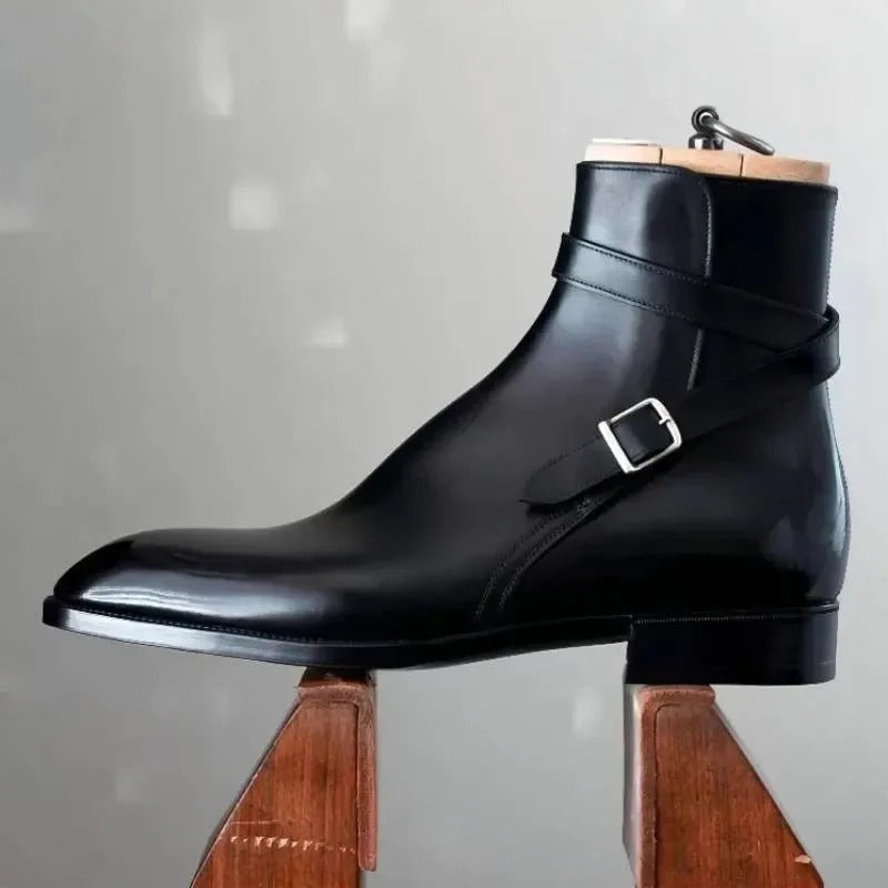 Men's ankle boots with square toe and buckle strap