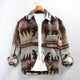 Unisex geometric Aztec pattern overshirt with collar, long sleeves and button front