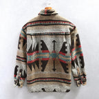 Unisex geometric Aztec pattern overshirt with collar, long sleeves and button front