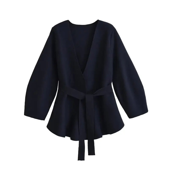 Women's kimono knit top with V-neck and tie waist