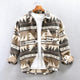 Unisex geometric Aztec pattern overshirt with collar, long sleeves and button front