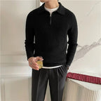 Men's ribbed half-zip sweater with a shirt collar