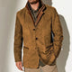 Men's brown vintage suede-look jacket with layered collar and button front