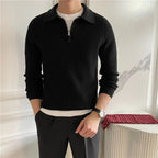 Men's ribbed half-zip sweater with a shirt collar