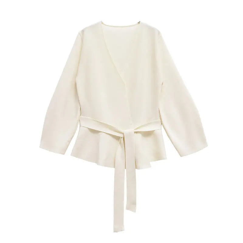 Women's kimono knit top with V-neck and tie waist